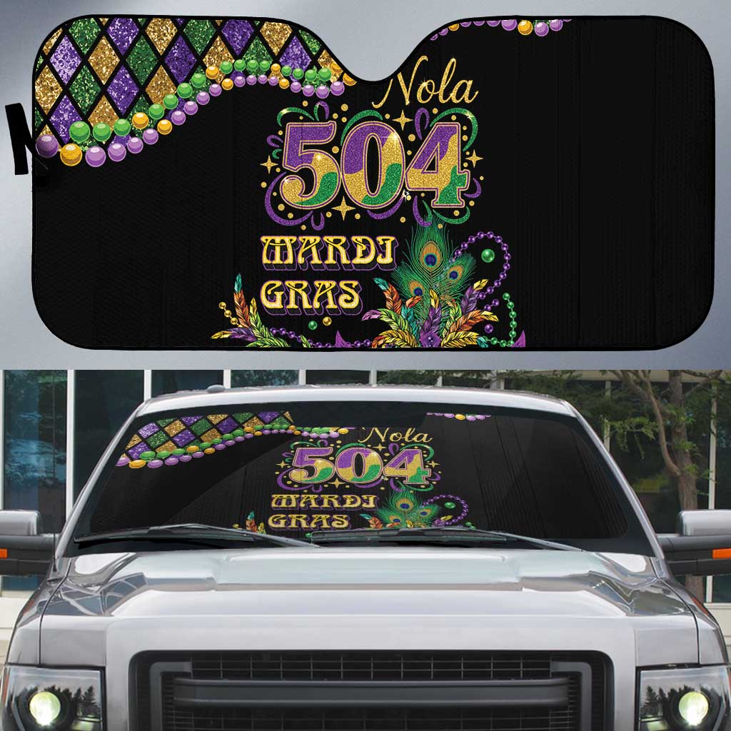 Mardi Gras 504 Nola New Orleans Auto Sun Shade Mask Up Beads Out - Wonder Print Shop