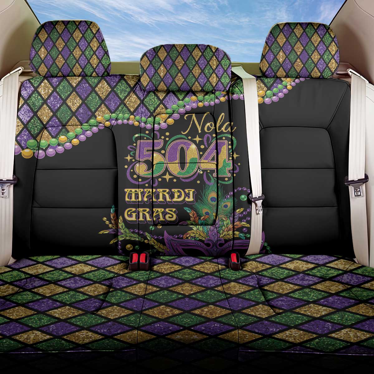 Mardi Gras 504 Nola New Orleans Back Car Seat Cover Mask Up Beads Out - Wonder Print Shop