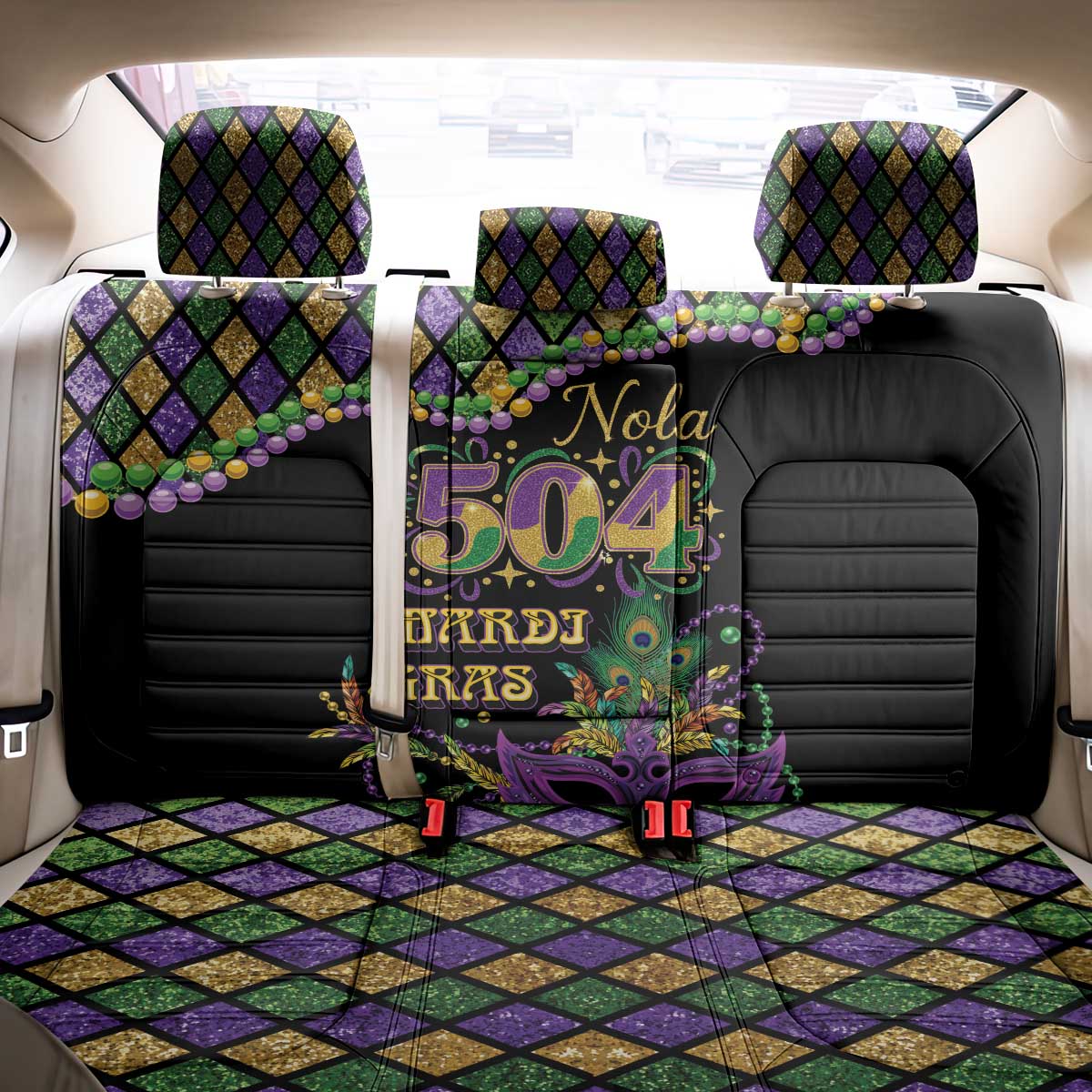 Mardi Gras 504 Nola New Orleans Back Car Seat Cover Mask Up Beads Out - Wonder Print Shop
