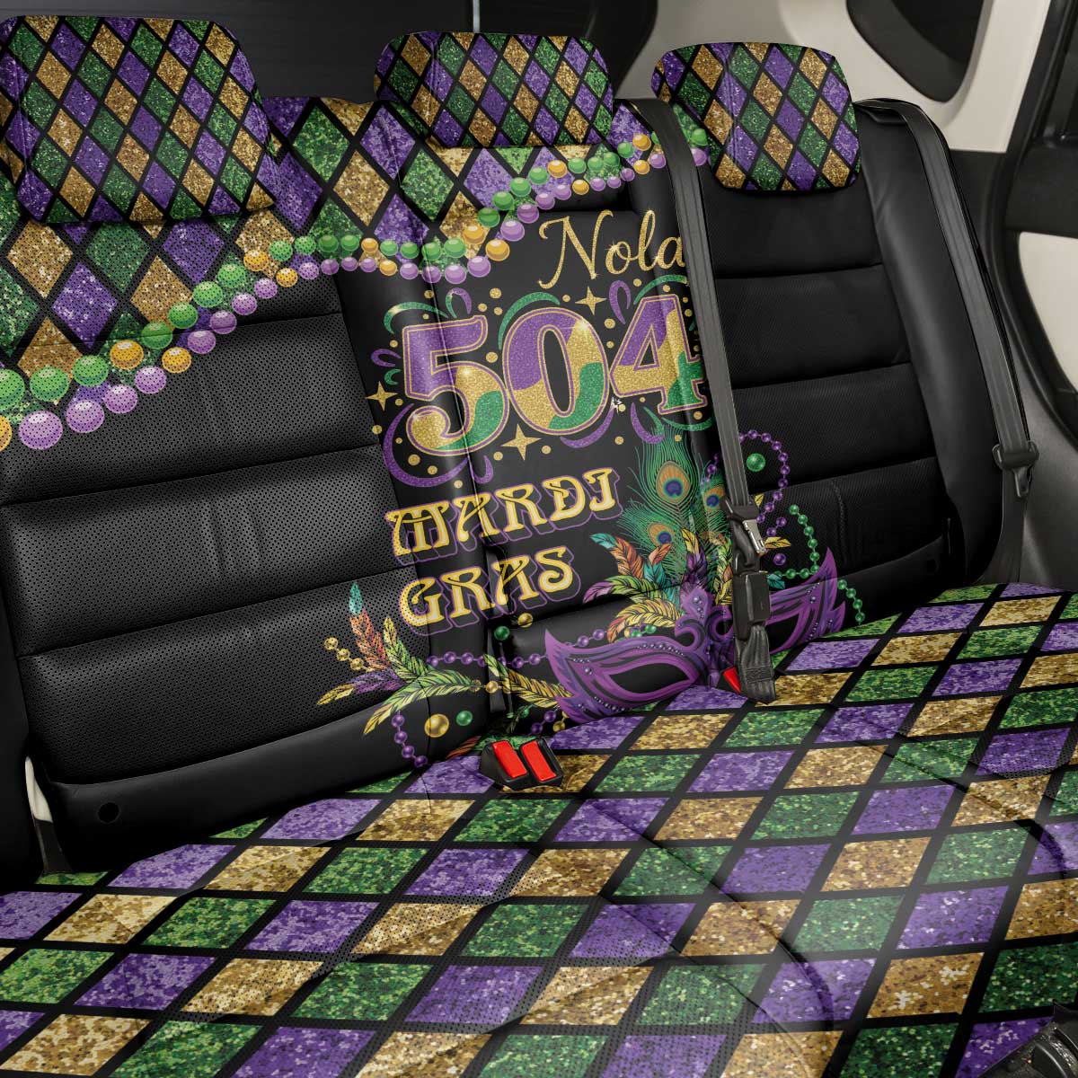 Mardi Gras 504 Nola New Orleans Back Car Seat Cover Mask Up Beads Out - Wonder Print Shop