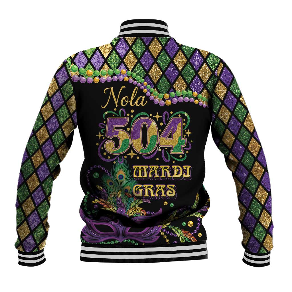 Mardi Gras 504 Nola New Orleans Baseball Jacket Mask Up Beads Out - Wonder Print Shop