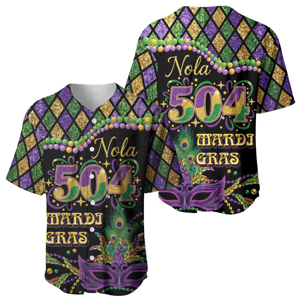 Mardi Gras 504 Nola New Orleans Baseball Jersey Mask Up Beads Out - Wonder Print Shop