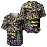 Mardi Gras 504 Nola New Orleans Baseball Jersey Mask Up Beads Out - Wonder Print Shop