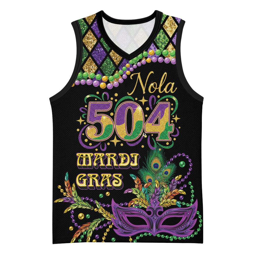 Mardi Gras 504 Nola New Orleans Basketball Jersey Mask Up Beads Out - Wonder Print Shop