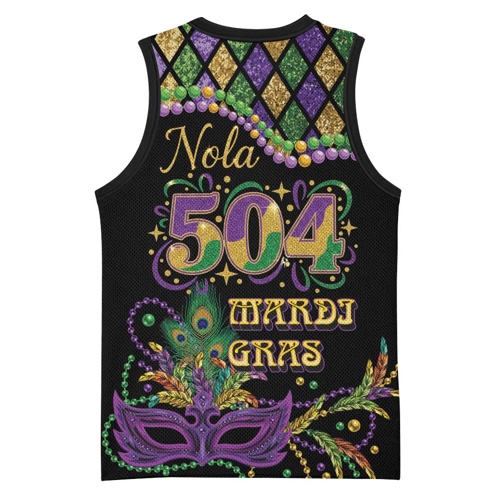 Mardi Gras 504 Nola New Orleans Basketball Jersey Mask Up Beads Out - Wonder Print Shop