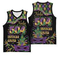 Mardi Gras 504 Nola New Orleans Basketball Jersey Mask Up Beads Out - Wonder Print Shop