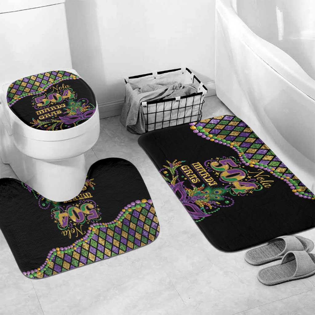 Mardi Gras 504 Nola New Orleans Bathroom Set Mask Up Beads Out - Wonder Print Shop