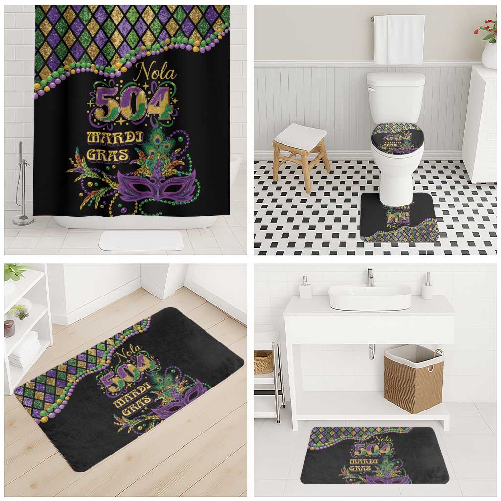 Mardi Gras 504 Nola New Orleans Bathroom Set Mask Up Beads Out - Wonder Print Shop
