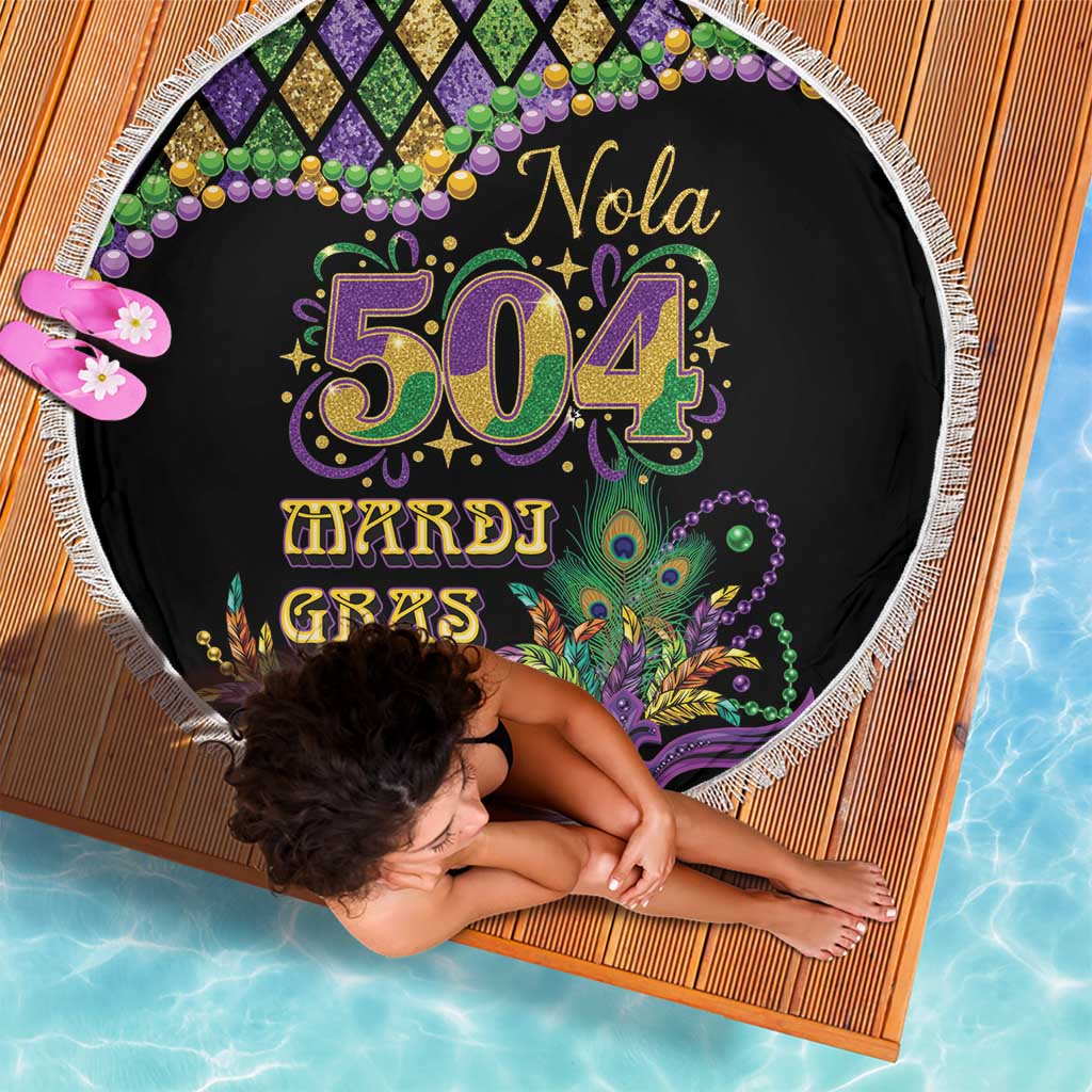 Mardi Gras 504 Nola New Orleans Beach Blanket Mask Up Beads Out - Wonder Print Shop