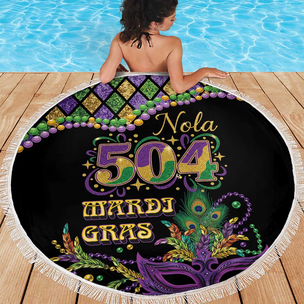 Mardi Gras 504 Nola New Orleans Beach Blanket Mask Up Beads Out - Wonder Print Shop