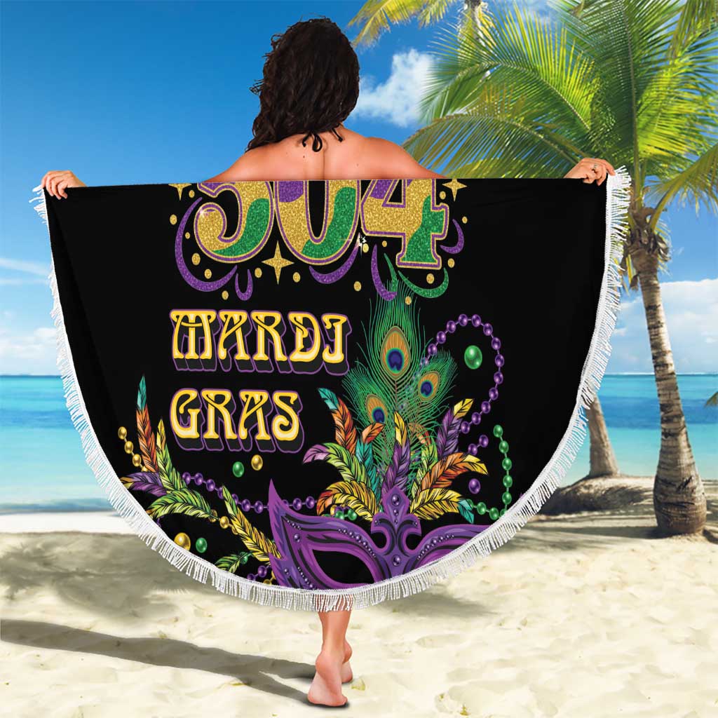 Mardi Gras 504 Nola New Orleans Beach Blanket Mask Up Beads Out - Wonder Print Shop