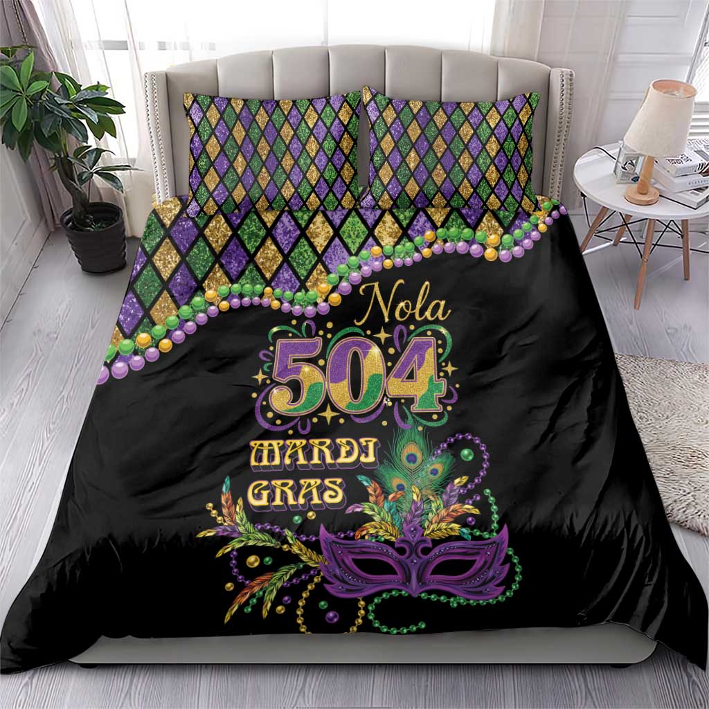 Mardi Gras 504 Nola New Orleans Bedding Set Mask Up Beads Out - Wonder Print Shop