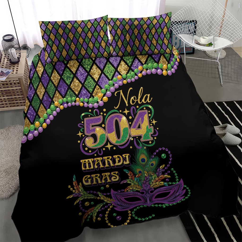 Mardi Gras 504 Nola New Orleans Bedding Set Mask Up Beads Out - Wonder Print Shop