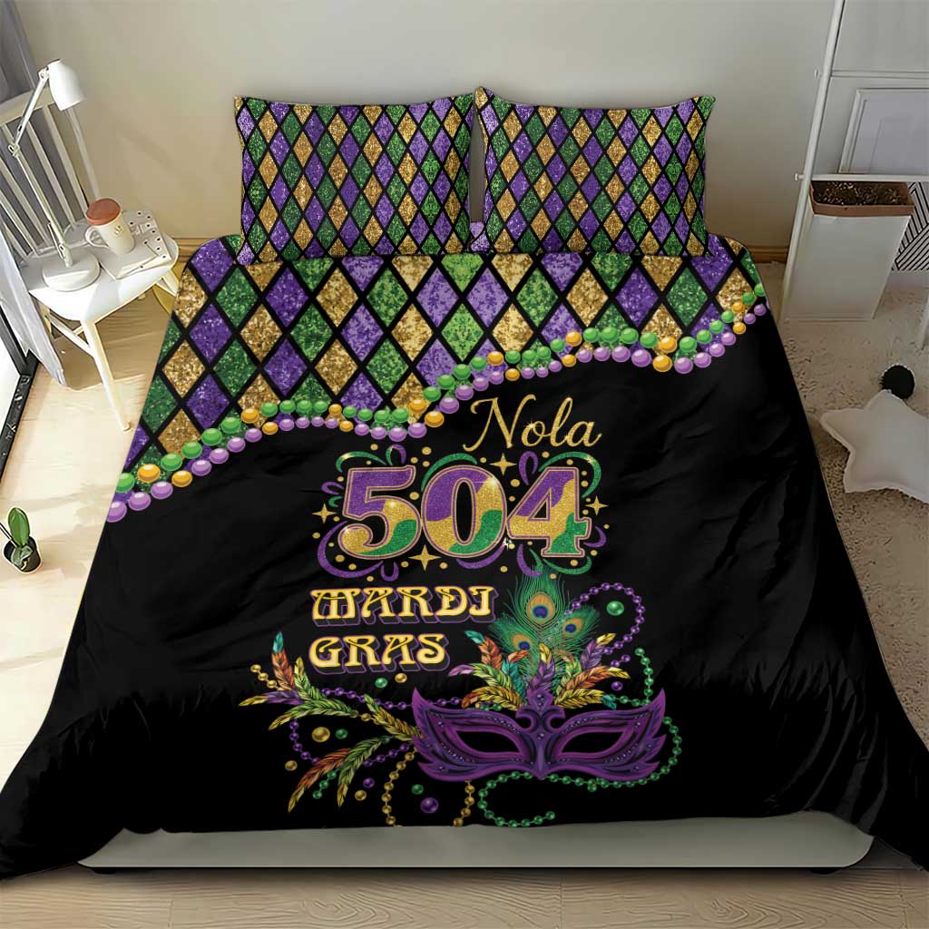 Mardi Gras 504 Nola New Orleans Bedding Set Mask Up Beads Out - Wonder Print Shop