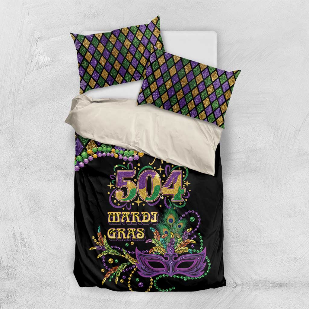 Mardi Gras 504 Nola New Orleans Bedding Set Mask Up Beads Out - Wonder Print Shop