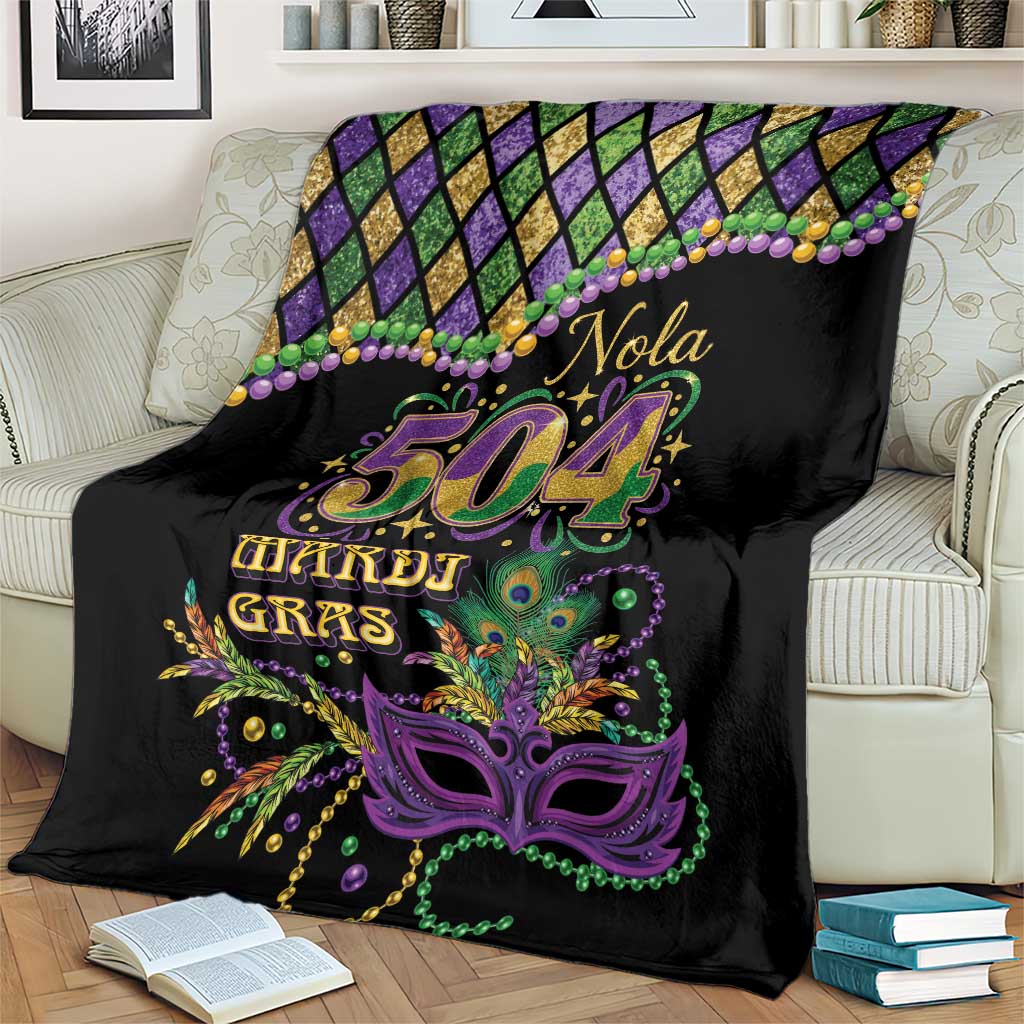 Mardi Gras 504 Nola New Orleans Blanket Mask Up Beads Out - Wonder Print Shop