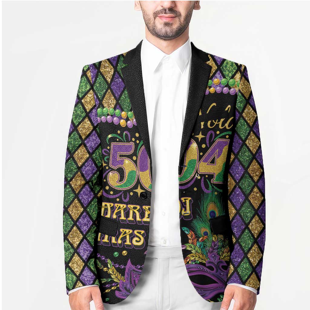 Mardi Gras 504 Nola New Orleans Blazer Mask Up Beads Out - Wonder Print Shop