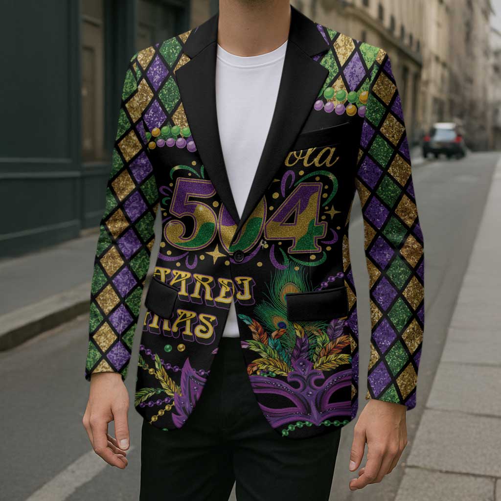 Mardi Gras 504 Nola New Orleans Blazer Mask Up Beads Out - Wonder Print Shop