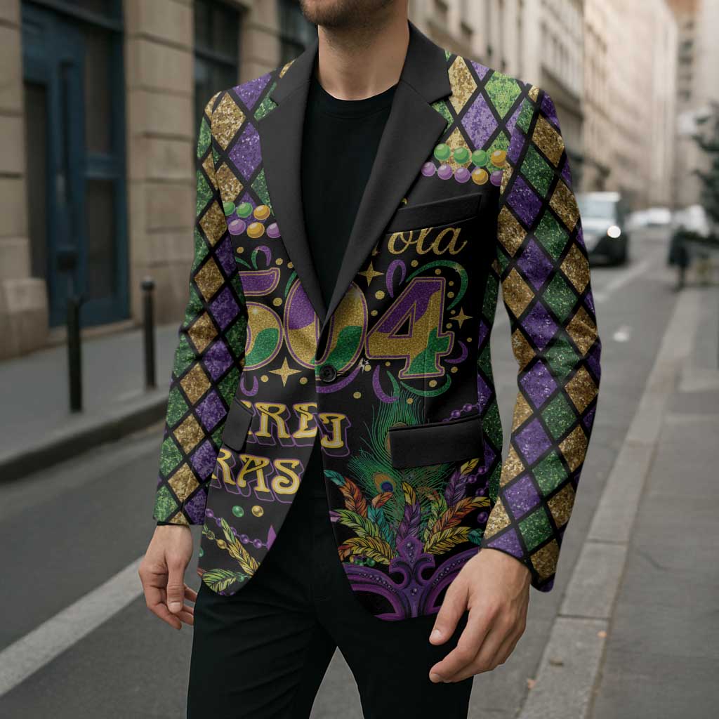Mardi Gras 504 Nola New Orleans Blazer Mask Up Beads Out - Wonder Print Shop