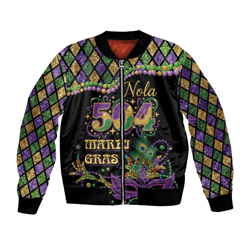 Mardi Gras 504 Nola New Orleans Bomber Jacket Mask Up Beads Out - Wonder Print Shop