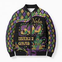 Mardi Gras 504 Nola New Orleans Bomber Puffer Jacket Mask Up Beads Out - Wonder Print Shop