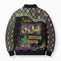 Mardi Gras 504 Nola New Orleans Bomber Puffer Jacket Mask Up Beads Out - Wonder Print Shop