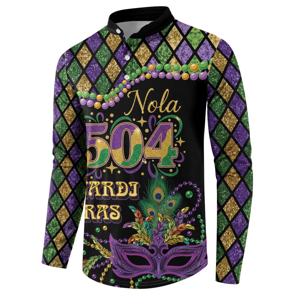 Mardi Gras 504 Nola New Orleans Button Sweatshirt Mask Up Beads Out - Wonder Print Shop