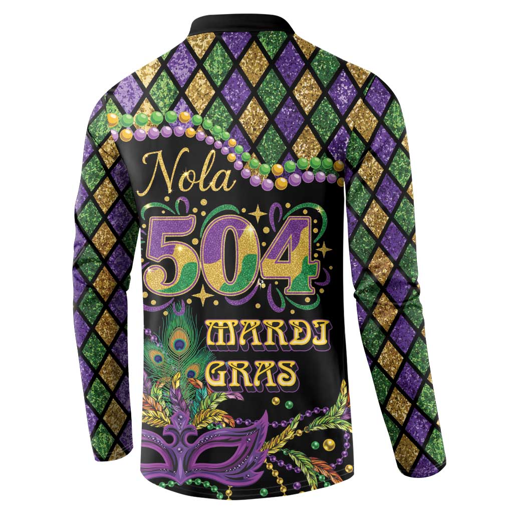 Mardi Gras 504 Nola New Orleans Button Sweatshirt Mask Up Beads Out - Wonder Print Shop