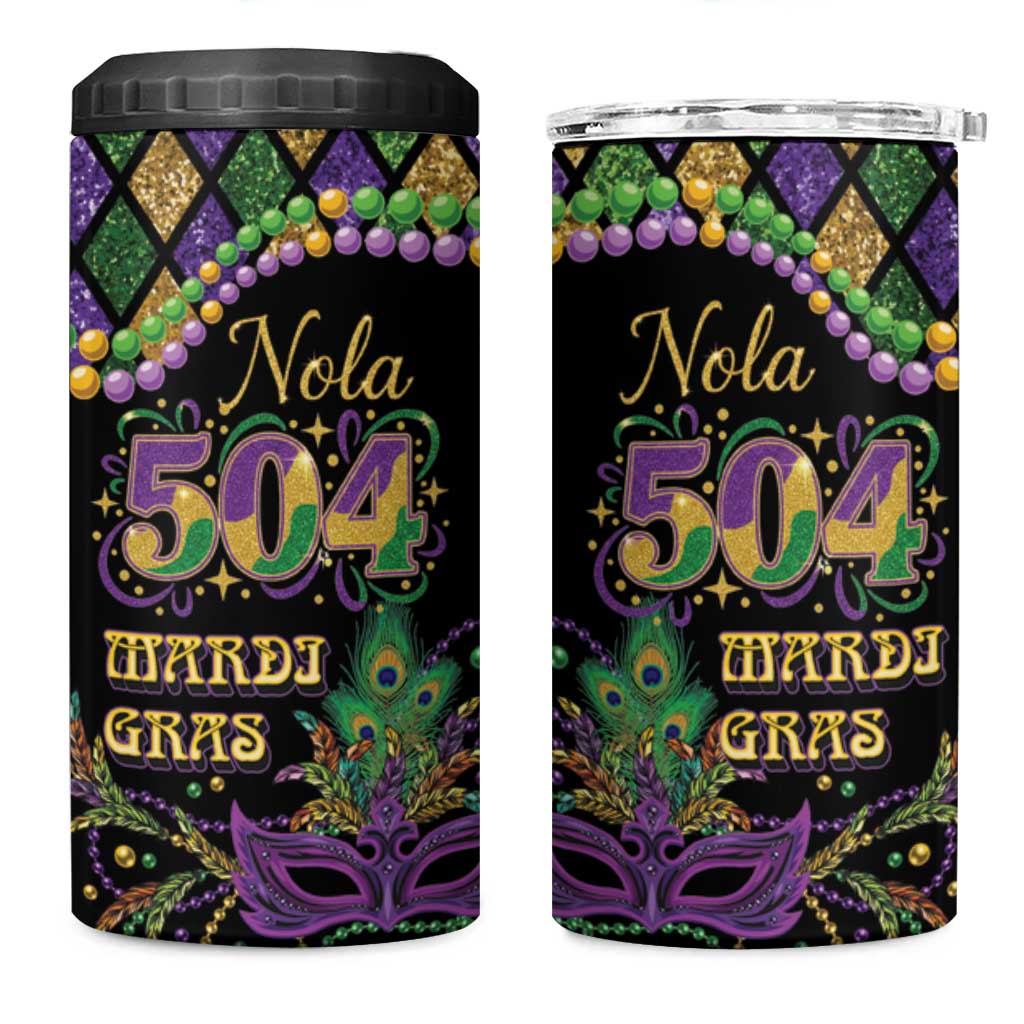 Mardi Gras 504 Nola New Orleans 4 in 1 Can Cooler Tumbler Mask Up Beads Out - Wonder Print Shop