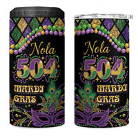 Mardi Gras 504 Nola New Orleans 4 in 1 Can Cooler Tumbler Mask Up Beads Out - Wonder Print Shop