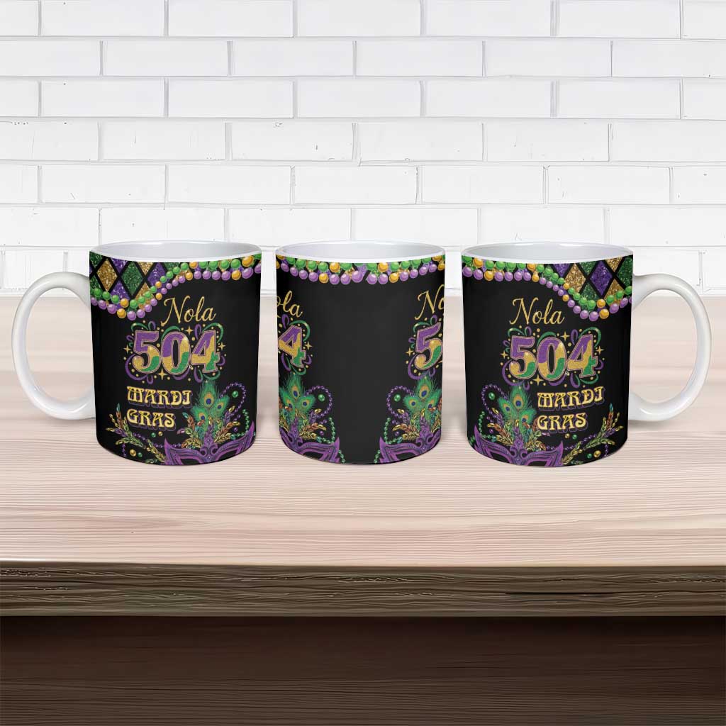 Mardi Gras 504 Nola New Orleans Ceramic Mug Mask Up Beads Out - Wonder Print Shop