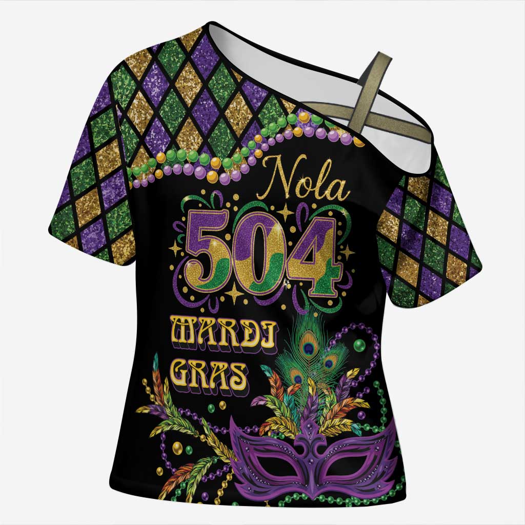 Mardi Gras 504 Nola New Orleans Cross Shoulder Shirt Mask Up Beads Out - Wonder Print Shop