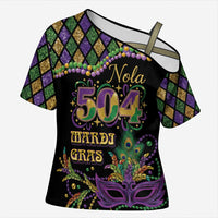 Mardi Gras 504 Nola New Orleans Cross Shoulder Shirt Mask Up Beads Out - Wonder Print Shop