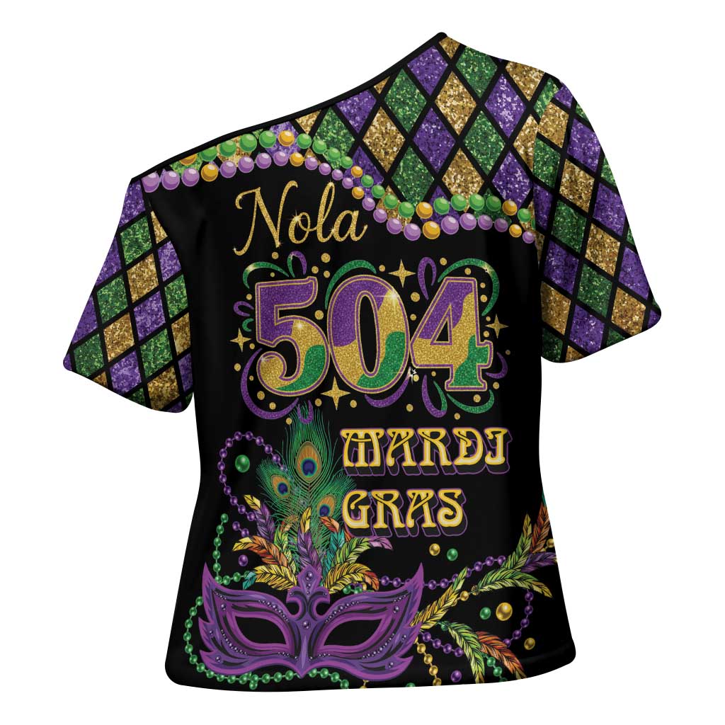 Mardi Gras 504 Nola New Orleans Cross Shoulder Shirt Mask Up Beads Out - Wonder Print Shop