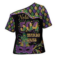 Mardi Gras 504 Nola New Orleans Cross Shoulder Shirt Mask Up Beads Out - Wonder Print Shop