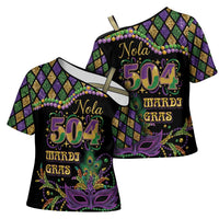 Mardi Gras 504 Nola New Orleans Cross Shoulder Shirt Mask Up Beads Out - Wonder Print Shop