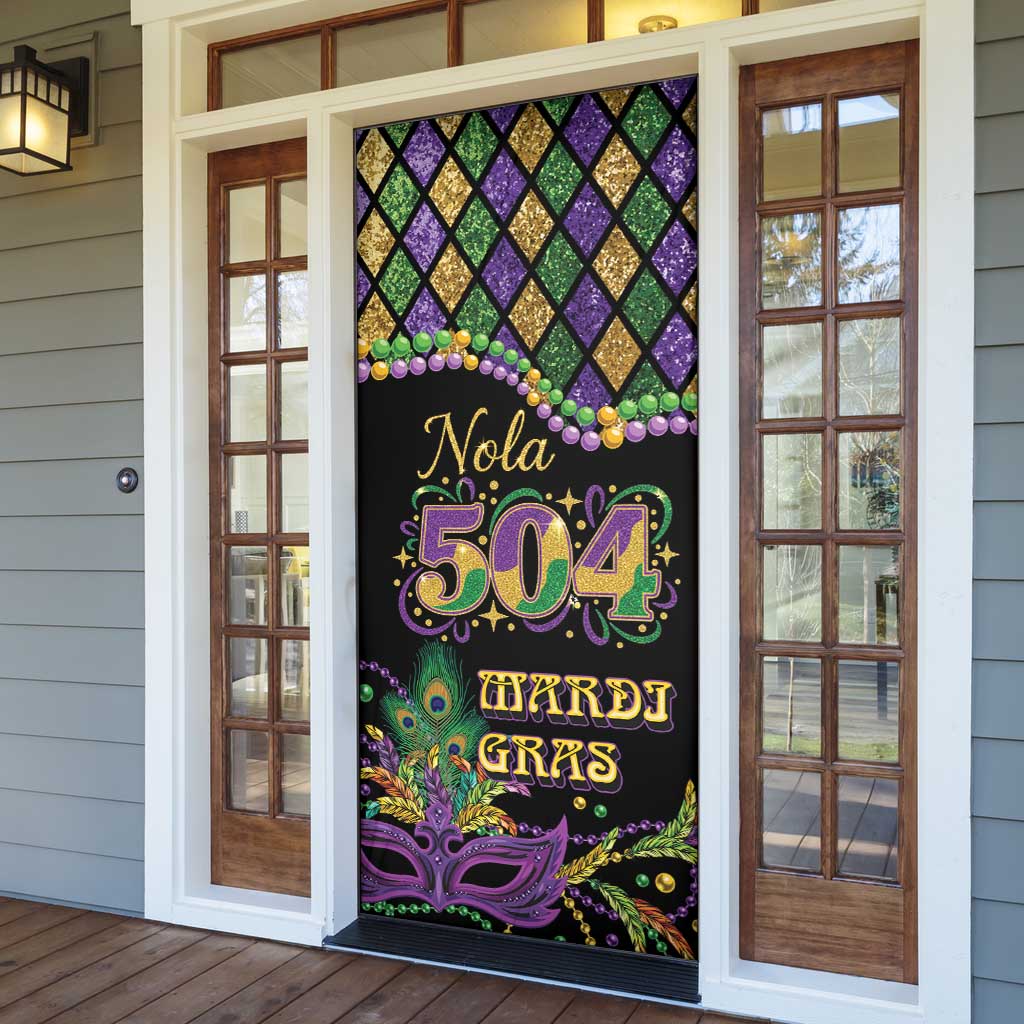 Mardi Gras 504 Nola New Orleans Door Cover Mask Up Beads Out - Wonder Print Shop