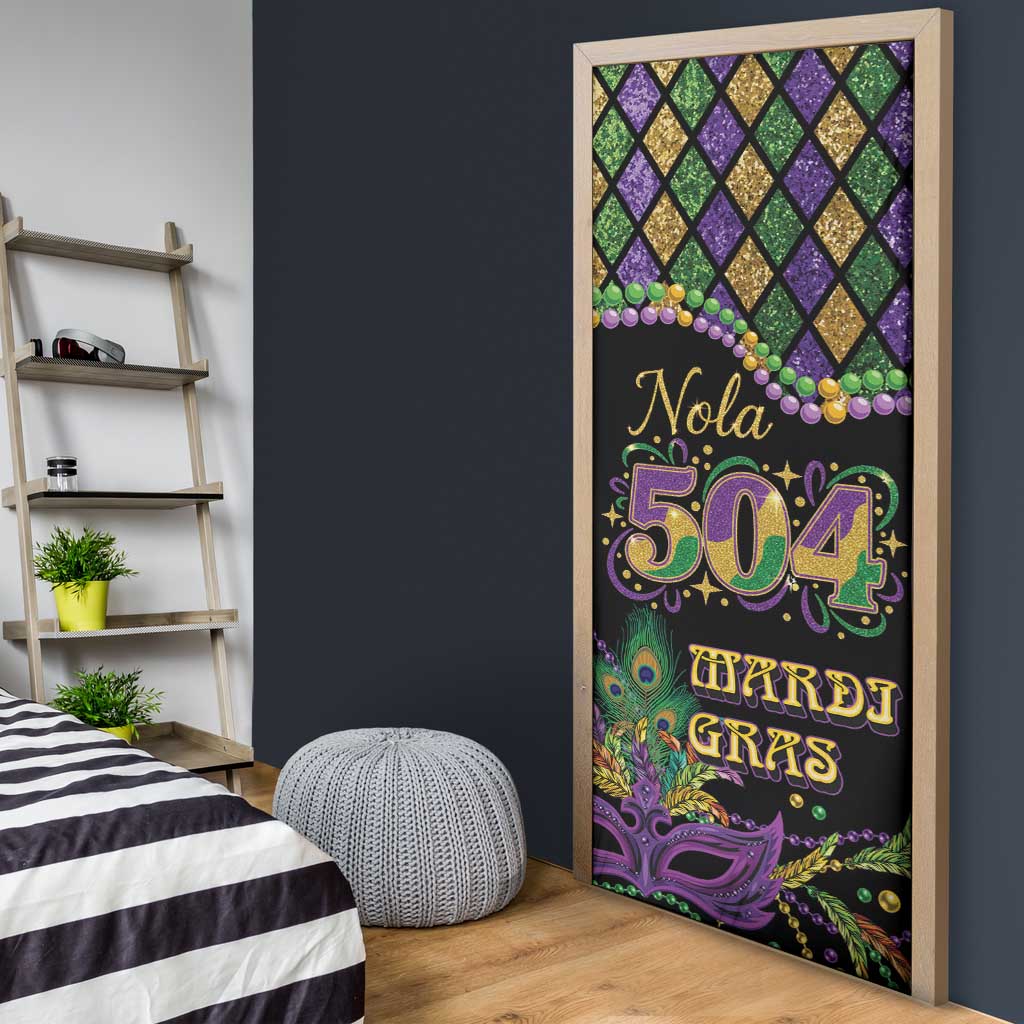 Mardi Gras 504 Nola New Orleans Door Cover Mask Up Beads Out - Wonder Print Shop