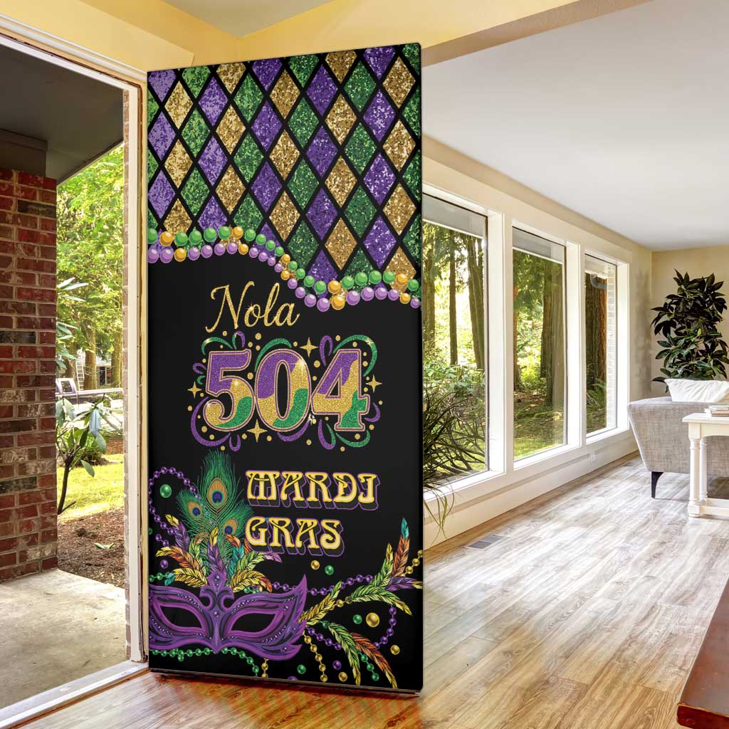 Mardi Gras 504 Nola New Orleans Door Cover Mask Up Beads Out - Wonder Print Shop
