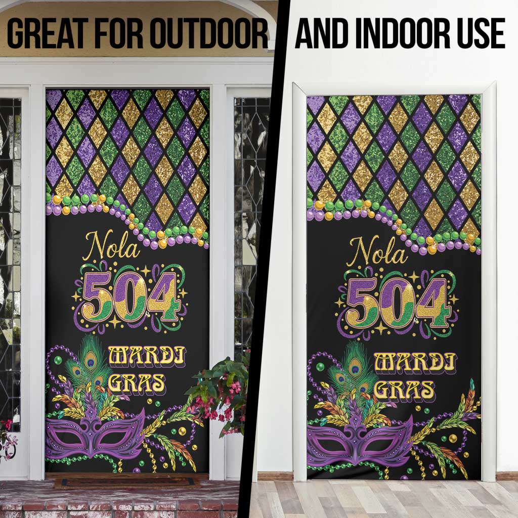 Mardi Gras 504 Nola New Orleans Door Cover Mask Up Beads Out - Wonder Print Shop