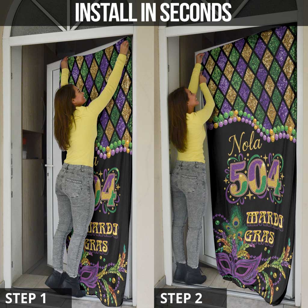 Mardi Gras 504 Nola New Orleans Door Cover Mask Up Beads Out - Wonder Print Shop