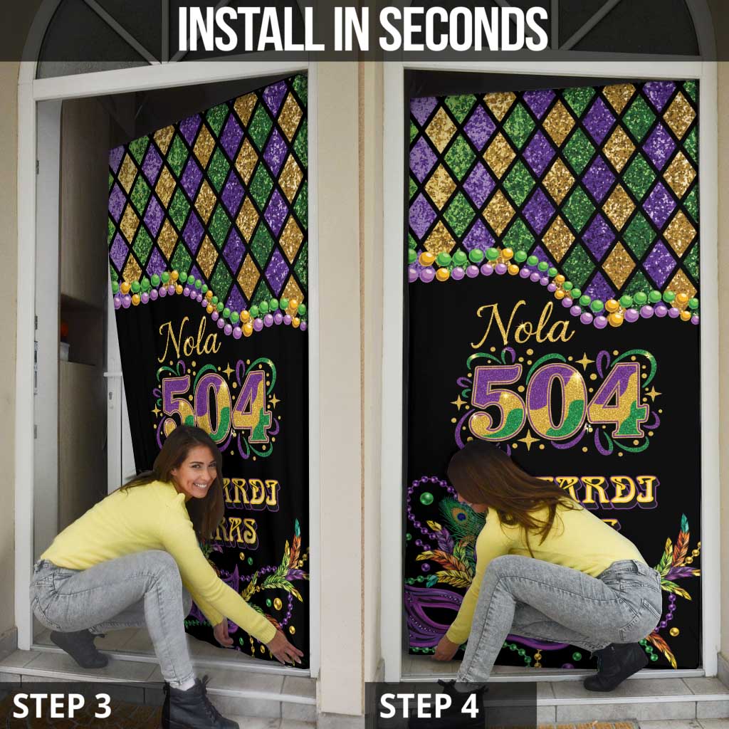 Mardi Gras 504 Nola New Orleans Door Cover Mask Up Beads Out - Wonder Print Shop