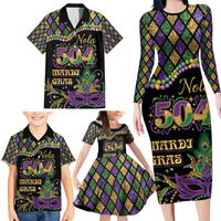 Mardi Gras 504 Nola New Orleans Family Matching Long Sleeve Bodycon Dress and Hawaiian Shirt Mask Up Beads Out - Wonder Print Shop