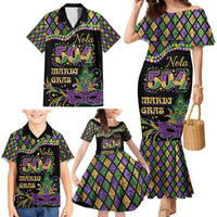 Mardi Gras 504 Nola New Orleans Family Matching Mermaid Dress and Hawaiian Shirt Mask Up Beads Out - Wonder Print Shop