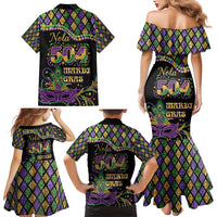 Mardi Gras 504 Nola New Orleans Family Matching Mermaid Dress and Hawaiian Shirt Mask Up Beads Out - Wonder Print Shop