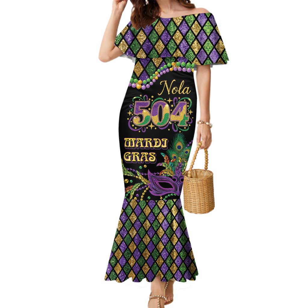 Mardi Gras 504 Nola New Orleans Family Matching Mermaid Dress and Hawaiian Shirt Mask Up Beads Out - Wonder Print Shop