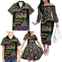 Mardi Gras 504 Nola New Orleans Family Matching Off The Shoulder Long Sleeve Dress and Hawaiian Shirt Mask Up Beads Out - Wonder Print Shop