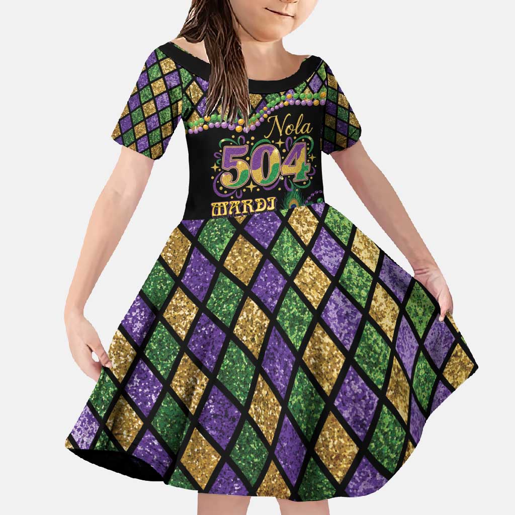 Mardi Gras 504 Nola New Orleans Family Matching Off Shoulder Maxi Dress and Hawaiian Shirt Mask Up Beads Out - Wonder Print Shop