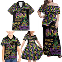 Mardi Gras 504 Nola New Orleans Family Matching Off Shoulder Maxi Dress and Hawaiian Shirt Mask Up Beads Out - Wonder Print Shop