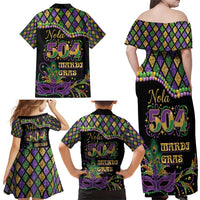 Mardi Gras 504 Nola New Orleans Family Matching Off Shoulder Maxi Dress and Hawaiian Shirt Mask Up Beads Out - Wonder Print Shop